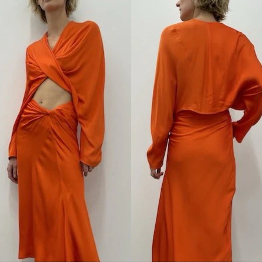 BEAUFILLE Twist Tangerine Orange Top Blouse